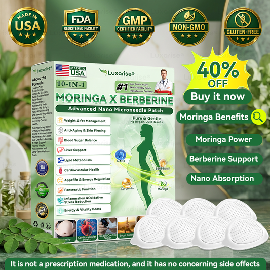 Uradna trgovina | 👩‍⚕️Luxarise® Moringa & Berberine 10-v-1 napredni nano mikroiglični obliž (enkrat dnevno, vidne spremembe v 7 dneh) ✅Debelost, sladkorna bolezen, apneja v spanju in težave s sklepi🥦